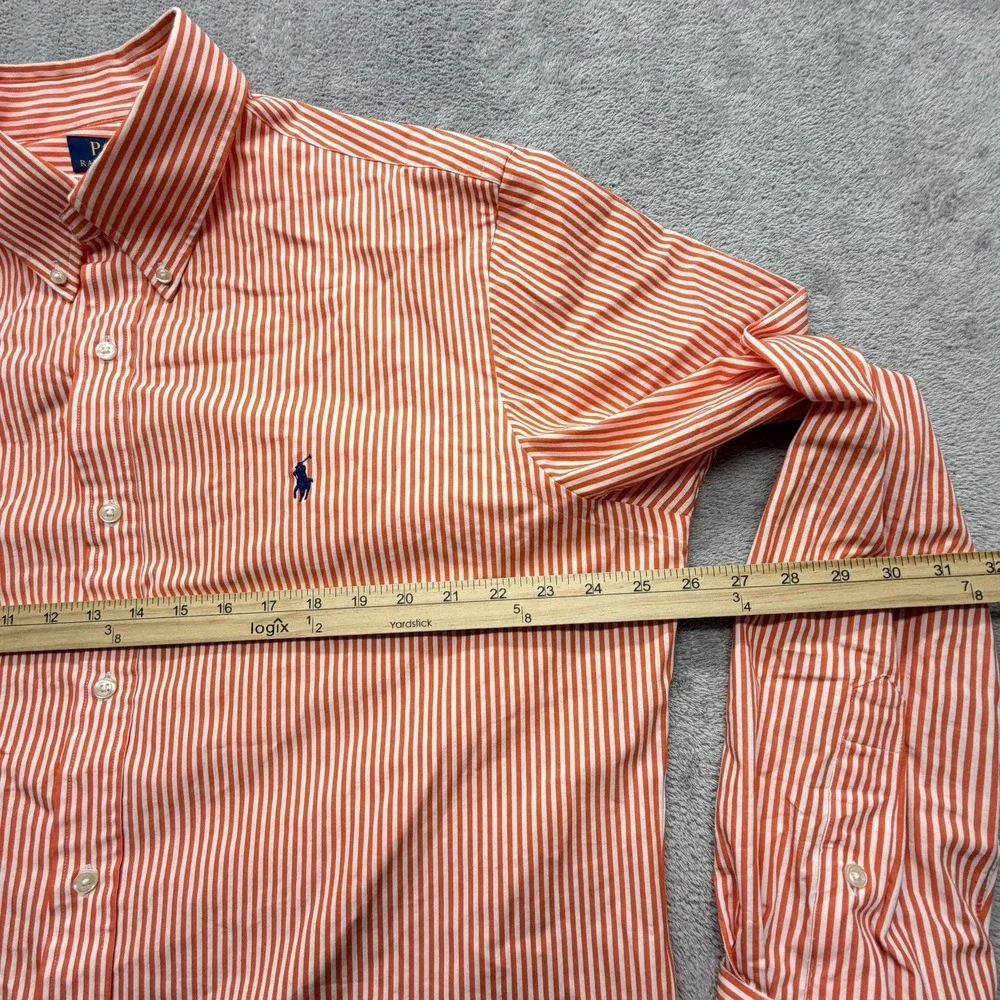 Polo Ralph Lauren Shirt Mens XL Orange Striped Long Sleeve‎ Button Down